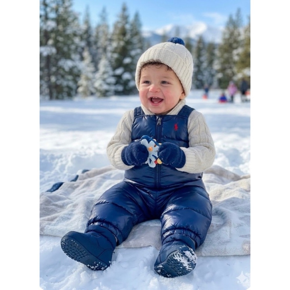 Ralph Lauren Baby 6mo Down Navy Blue Quilted Puffer Red Logo Bib Overall Kids